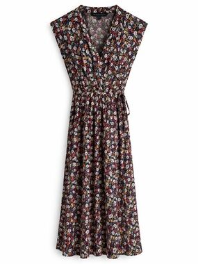 French Connection Black Floral Wrap Midi Dress